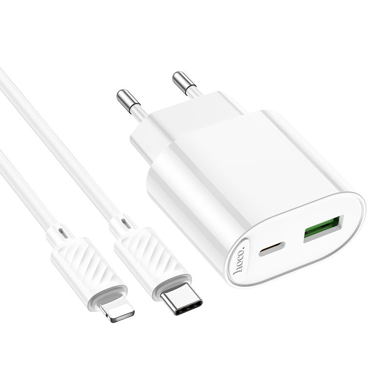 Мережевий зарядний пристрій HOCO C109A(PD20W+QC3.0) Fighter PD20W+QC3.0 charger set(C to iP) White