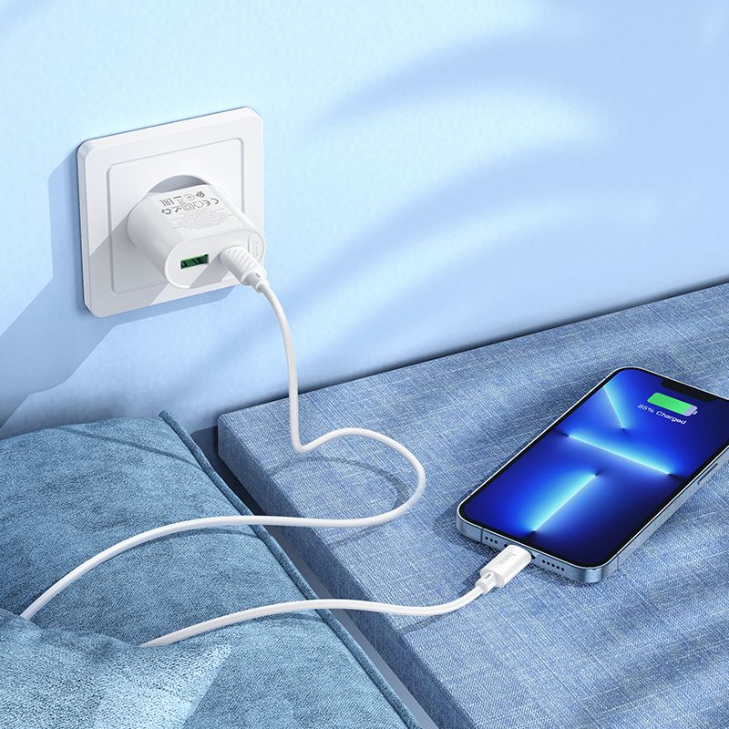 Мережевий зарядний пристрій HOCO C109A(PD20W+QC3.0) Fighter PD20W+QC3.0 charger set(C to iP) White