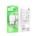 Мережевий зарядний пристрій з кабелем HOCO C141A Smart dual-port charger set(Type-C) White