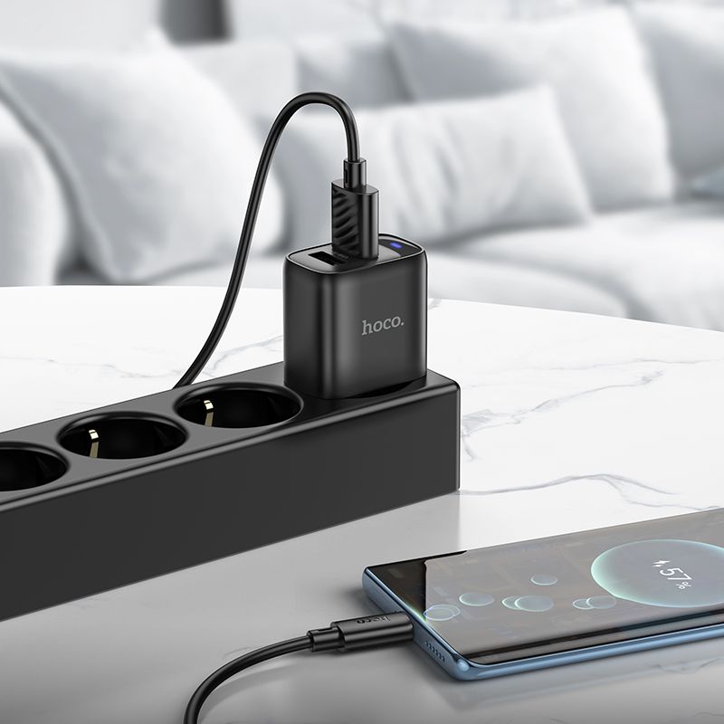 Мережевий зарядний пристрій HOCO C141A Smart dual-port charger Black