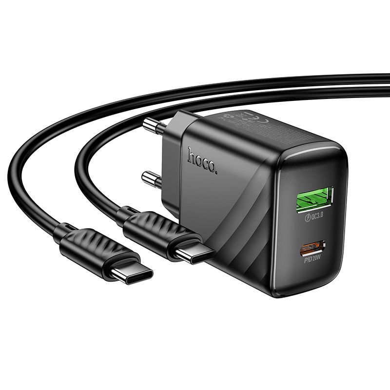 Мережевий зарядний пристрій з кабелем HOCO CS25A Rico PD20W+QC3.0 charger set(C to C) Black