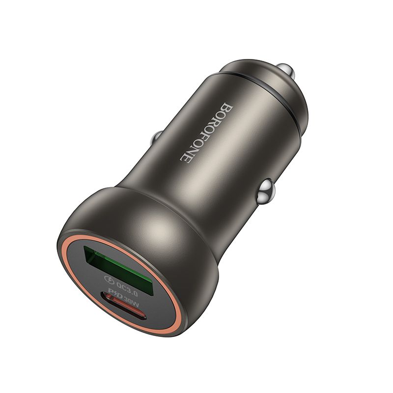 Автомобільний зарядний пристрій BOROFONE BZ32A Fresh PD30W+QC3.0 car charger metal gray