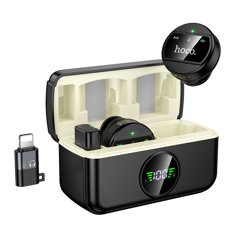 Бездротова мікрофонна система HOCO L22 Bright 2-in-1 wireless microphone with case(iP/Type-C) Black