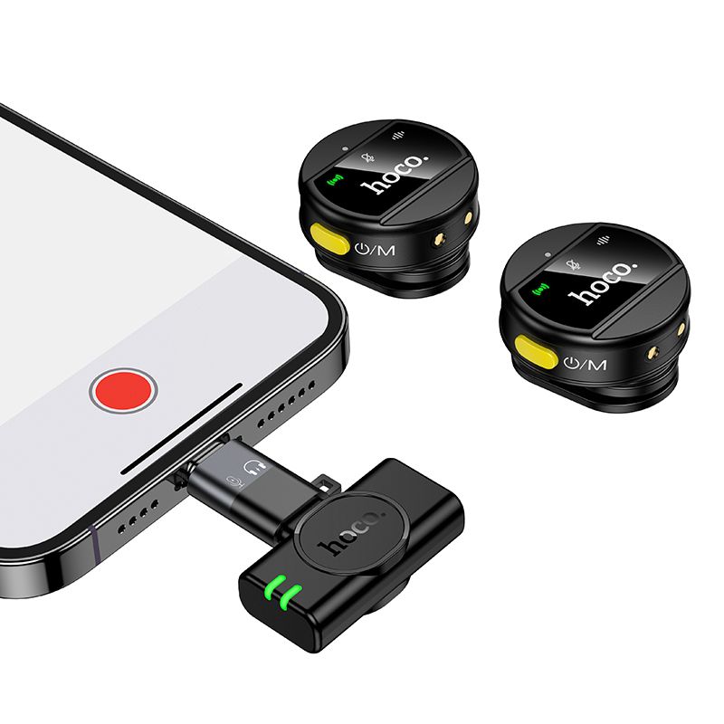 Бездротова мікрофонна система HOCO L22 Bright 2-in-1 wireless microphone with case(iP/Type-C) Black