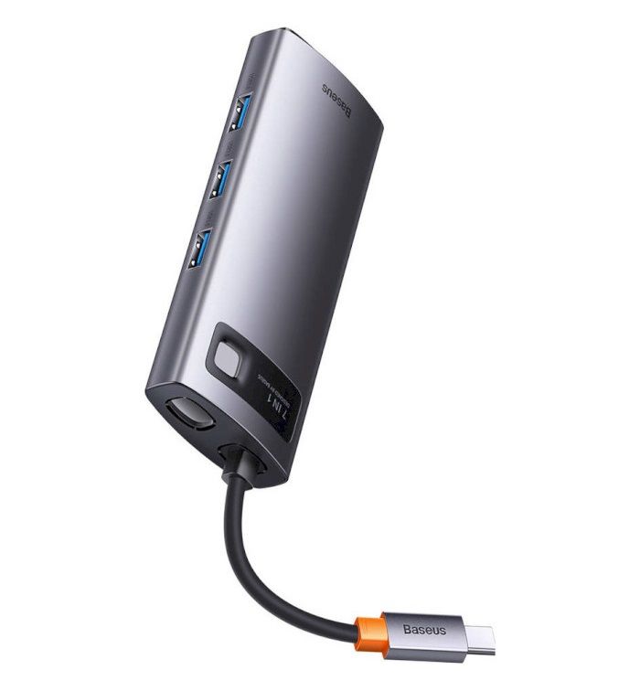 USB-хаб Baseus Metal Gleam Series 7-in-1 Multifunctional Type-C HUB Docking Station Gray （Type-C to HDMI*1+USB3.0*3+PD*1+VGA*1+RJ45*1）