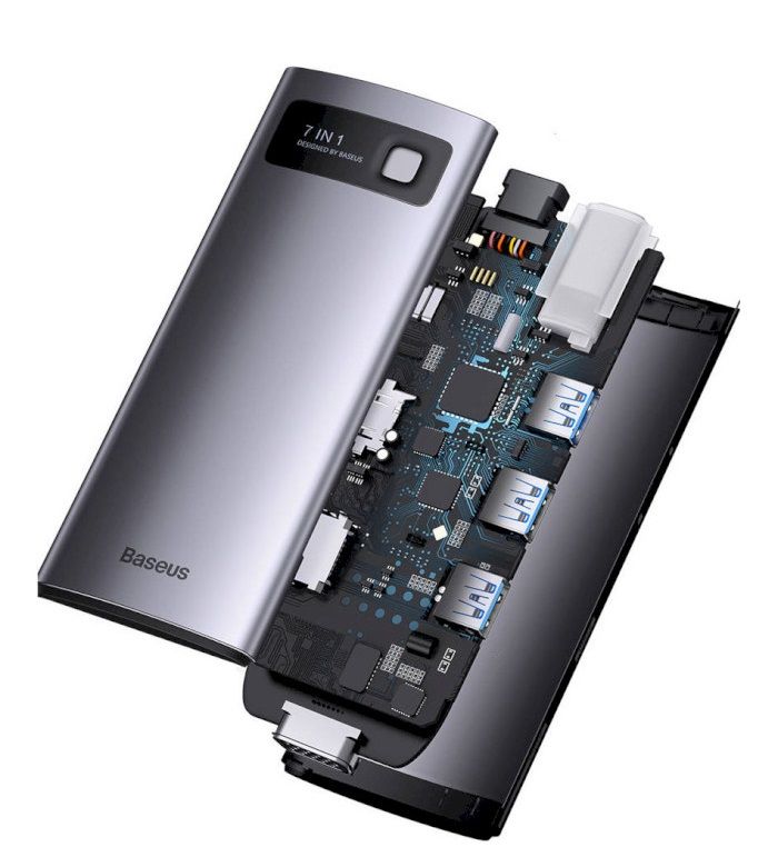 USB-хаб Baseus Metal Gleam Series 7-in-1 Multifunctional Type-C HUB Docking Station Gray （Type-C to HDMI*1+USB3.0*3+PD*1+VGA*1+RJ45*1）