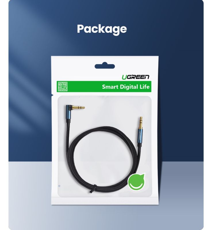 Аудіокабель UGREEN AV112, 3.5mm Male to 3.5mm Male, nylon braid, 2m, Blue