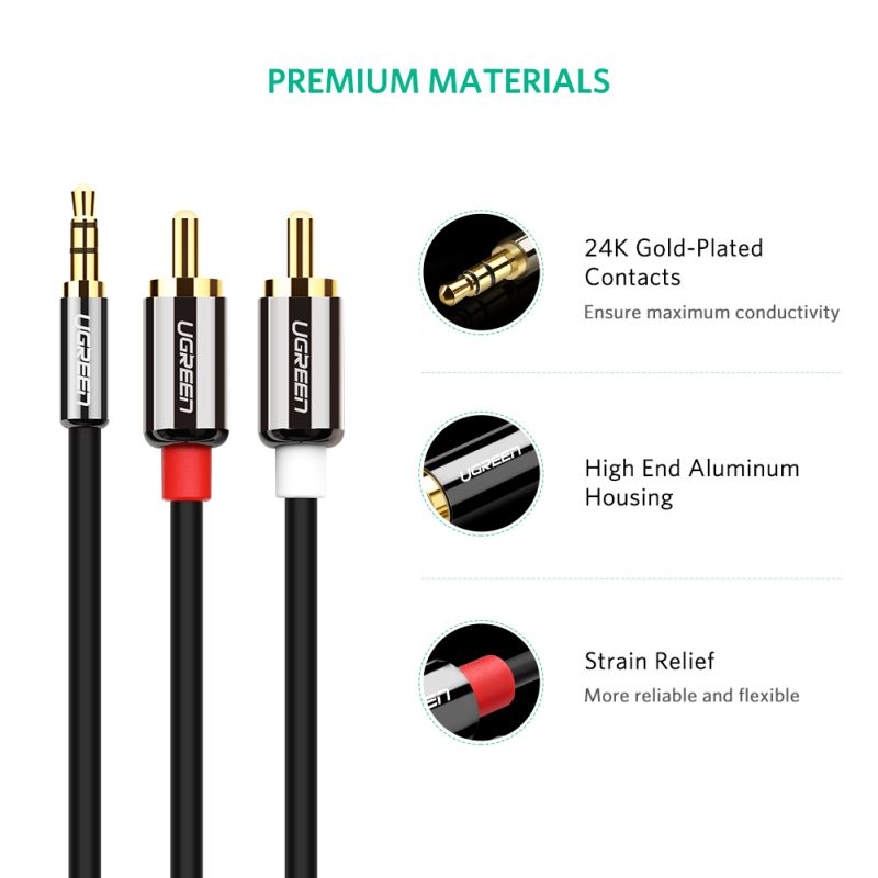 Аудіокабель UGREEN AV116 3.5mm Male to 2RCA Male, PVC, 5m Black