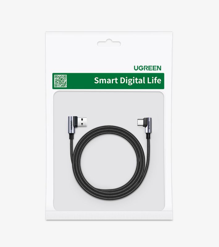 Кабель UGREEN US176 Right Angle USB-A to USB-C Cable 1m (Space Gray)