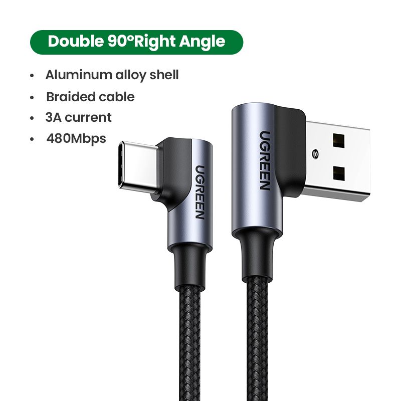 Кабель UGREEN US176 Right Angle USB-A to USB-C Cable 1m (Space Gray)