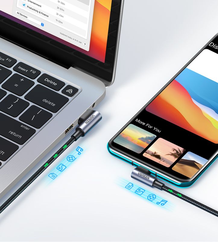 Кабель UGREEN US176 Right Angle USB-A to USB-C Cable 1m (Space Gray)