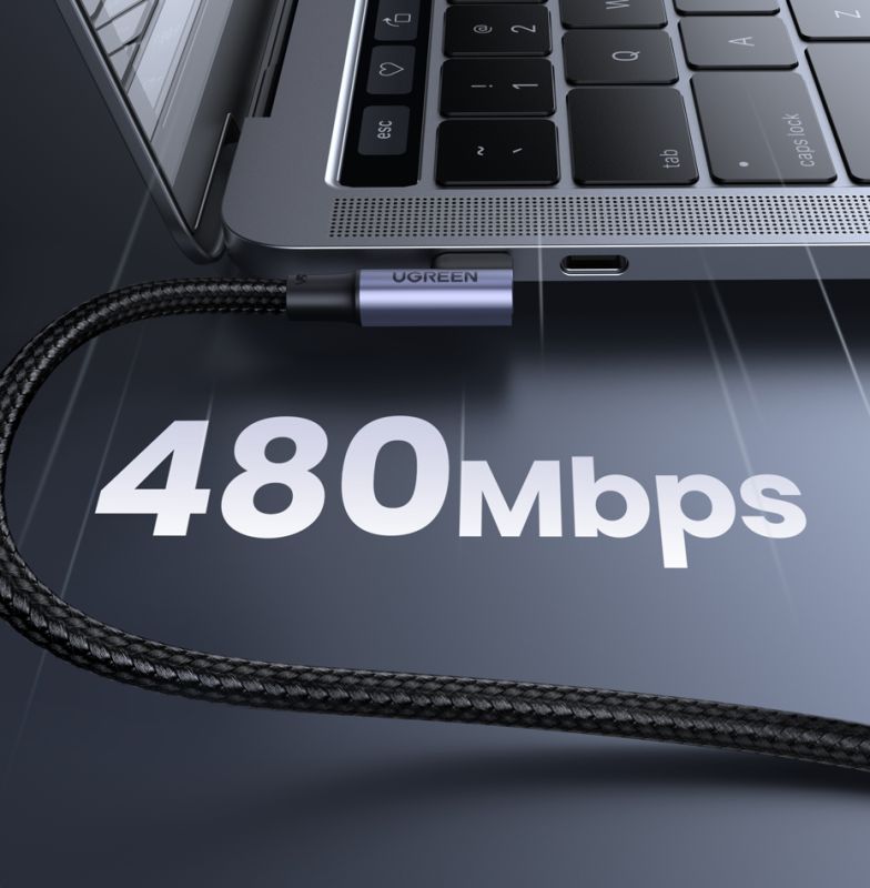 Кабель UGREEN US334 USB-C to USB-C PD Fast Charging 90 Degree Cable 5A Max Black 2m