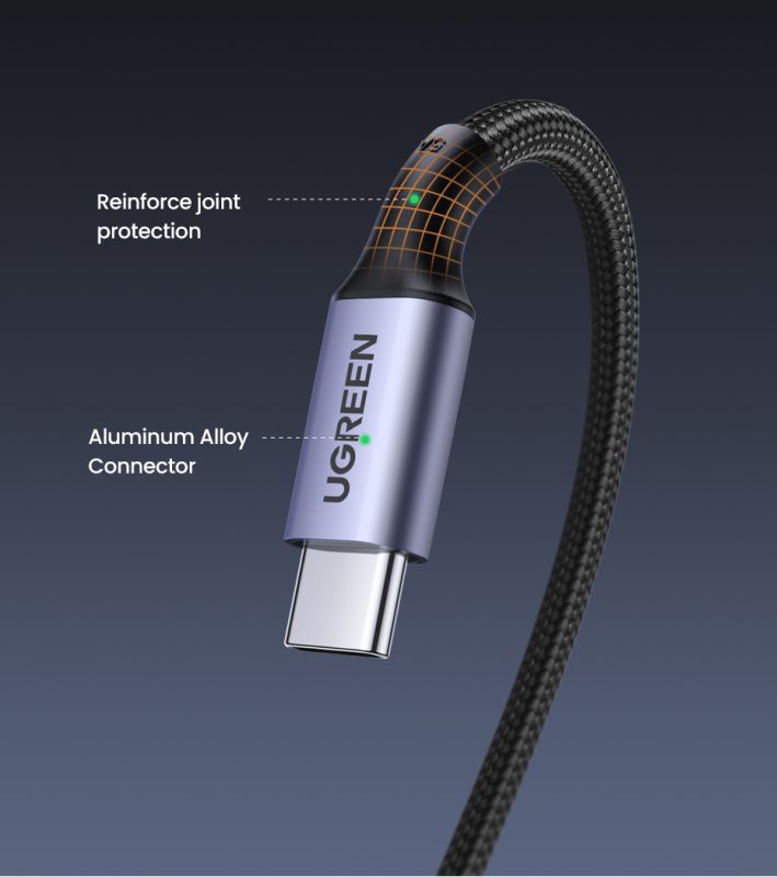 Кабель UGREEN US334 USB-C to USB-C PD Fast Charging 90 Degree Cable 5A Max Black 2m