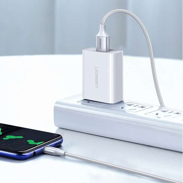 Кабель UGREEN US288 USB-A 2.0 to USB-C Cable Nickel Plating Aluminum Braid 1m (White)