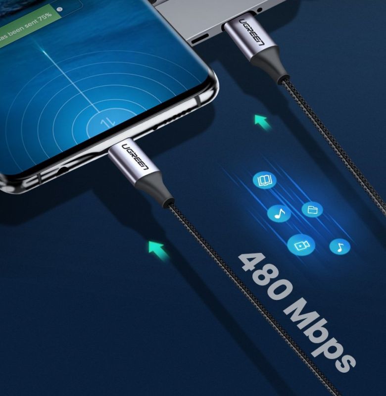 Кабель UGREEN US261 USB-C to USB-C PD Fast Charging Cable 3A Max Gray Black 1m
