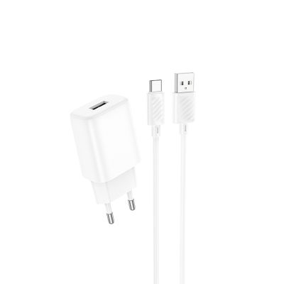 Мережевий зарядний пристрій з кабелем HOCO C134A Solid single-port charger set(Type-C) White