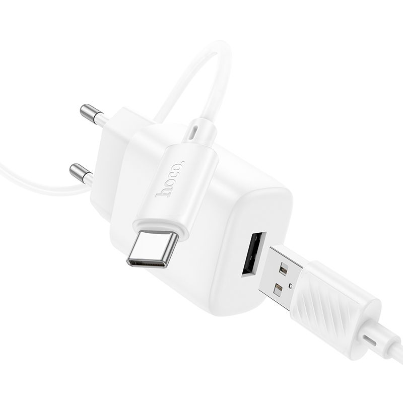 Мережевий зарядний пристрій з кабелем HOCO C134A Solid single-port charger set(Type-C) White