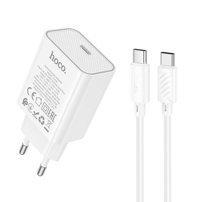 Мережевий зарядний пристрій з кабелем HOCO C143A Benefit single port PD20W charger set(C to C) White