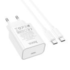 Мережевий зарядний пристрій з кабелем HOCO C143A Benefit single port PD20W charger set(C to C) White