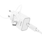 Мережевий зарядний пристрій з кабелем HOCO C143A Benefit single port PD20W charger set(C to C) White