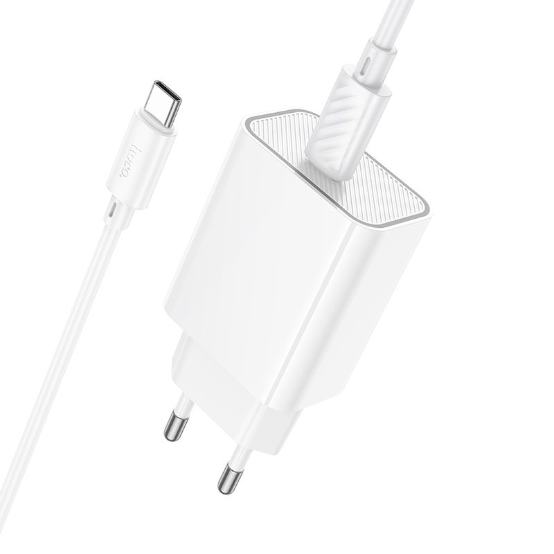 Мережевий зарядний пристрій з кабелем HOCO C143A Benefit single port PD20W charger set(C to C) White