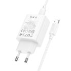 Мережевий зарядний пристрій з кабелем HOCO C143A Benefit single port PD20W charger set(C to C) White