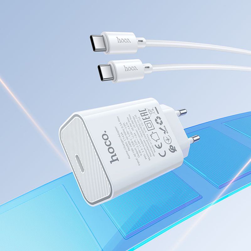Мережевий зарядний пристрій з кабелем HOCO C143A Benefit single port PD20W charger set(C to C) White