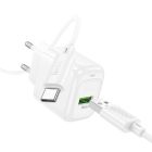 Мережевий зарядний пристрій з кабелем HOCO CS52A Surplus single-port QC3.0 charger set(Type-C) White