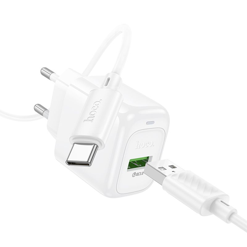 Мережевий зарядний пристрій з кабелем HOCO CS52A Surplus single-port QC3.0 charger set(Type-C) White
