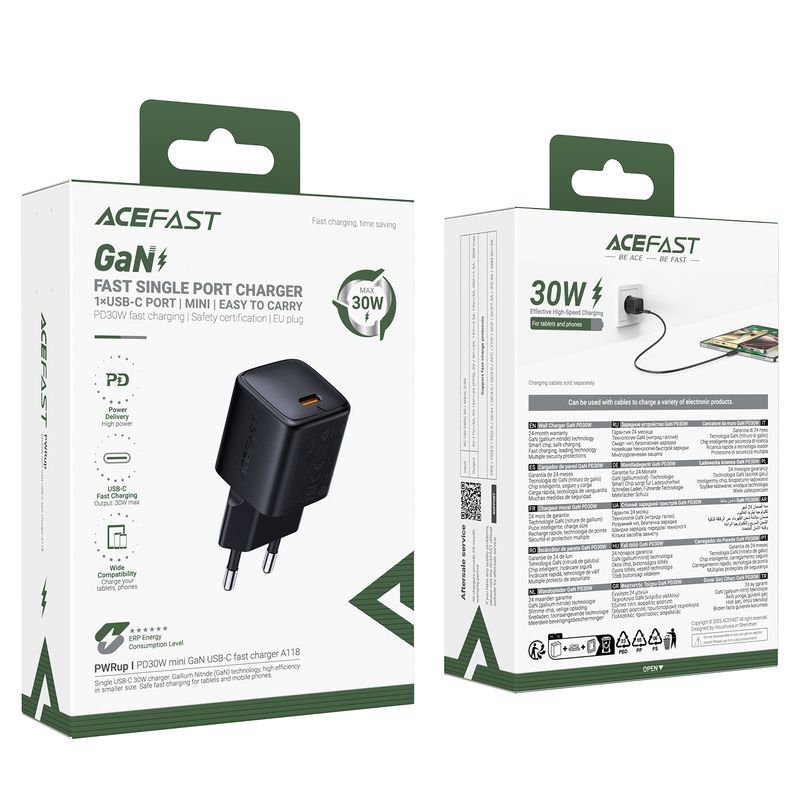 Мережевий зарядний пристрій ACEFAST A118 PD30W mini GaN USB-C fast charger