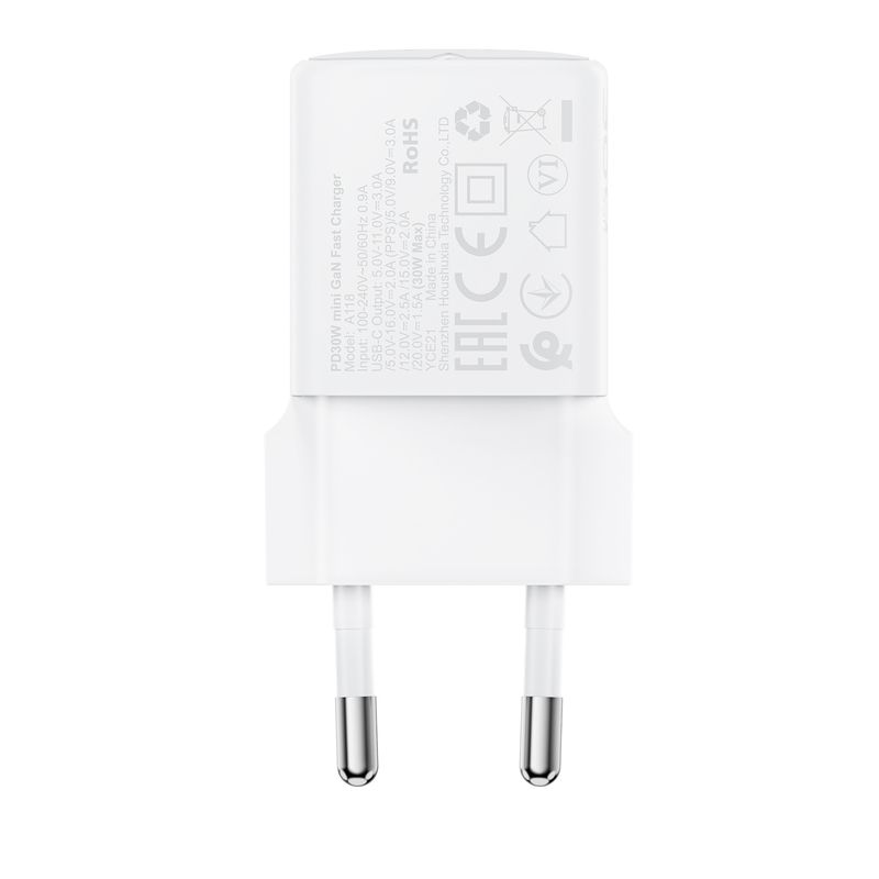 Мережевий зарядний пристрій ACEFAST A118 PD30W mini GaN USB-C fast charger
