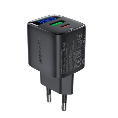 Мережевий зарядний пристрій ACEFAST A116 PD35W GaN charger (USB-A+USB-C) with digital display Black