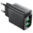 Мережевий зарядний пристрій ACEFAST A86 12W (USB-A+USB-A) dual port charger  Black