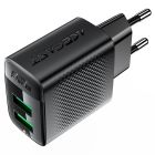 Мережевий зарядний пристрій ACEFAST A86 12W (USB-A+USB-A) dual port charger  Black
