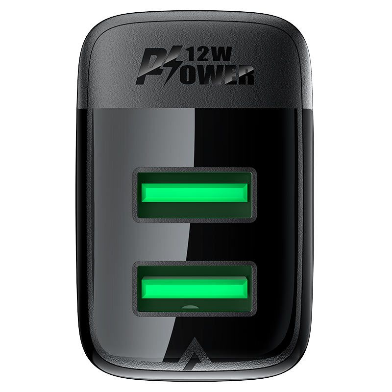 Мережевий зарядний пристрій ACEFAST A86 12W (USB-A+USB-A) dual port charger  Black