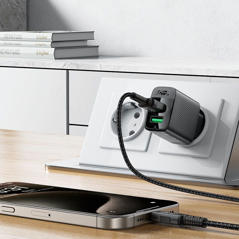 Мережевий зарядний пристрій ACEFAST A86 12W (USB-A+USB-A) dual port charger  Black