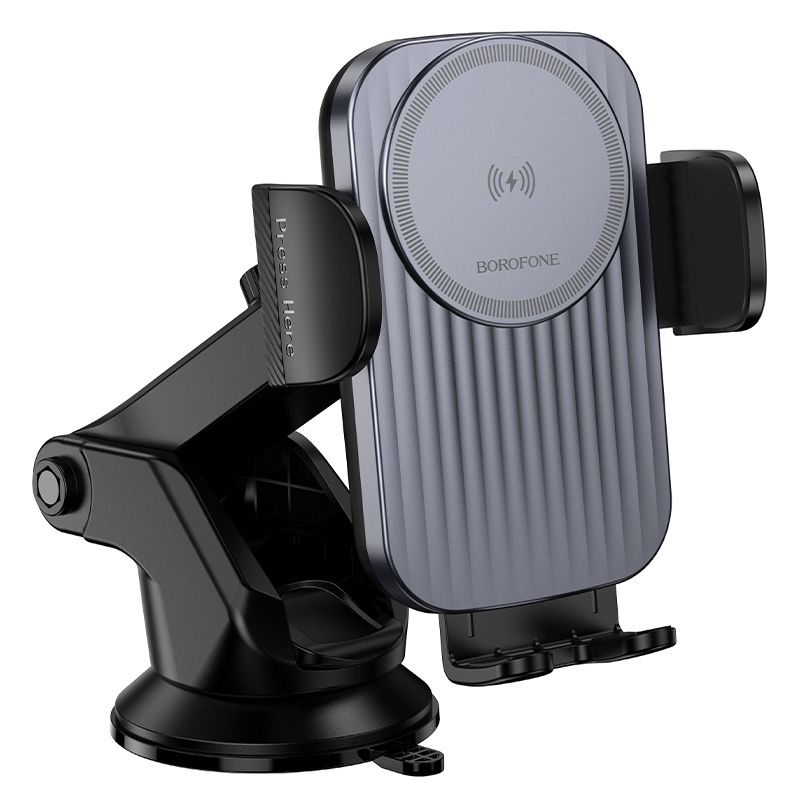 Автотримач для телефона з БЗП BOROFONE BH222 Leading push-type wireless fast charging car holder(center console) Black