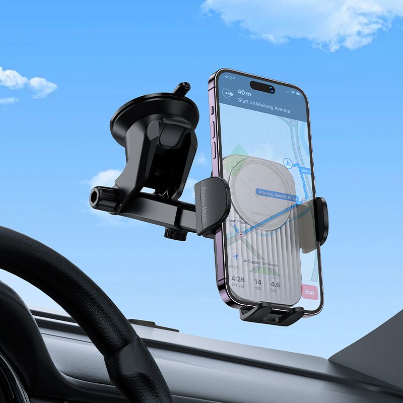 Автотримач для телефона з БЗП BOROFONE BH222 Leading push-type wireless fast charging car holder(center console) Black