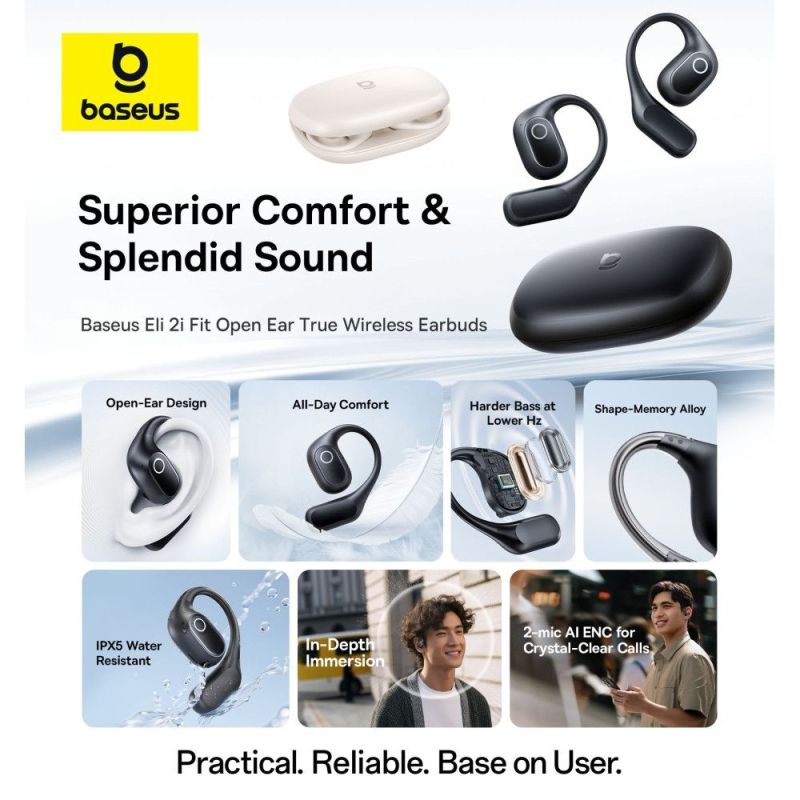 Бездротові навушники TWS Baseus Eli 2i Fit Open-Ear,ENC, IPX5, Cosmic Black