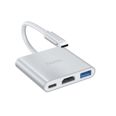 USB-хаб HOCO HB14 Easy use Type-C adapter(Type-C to USB3.0+HDMI+PD) Silver