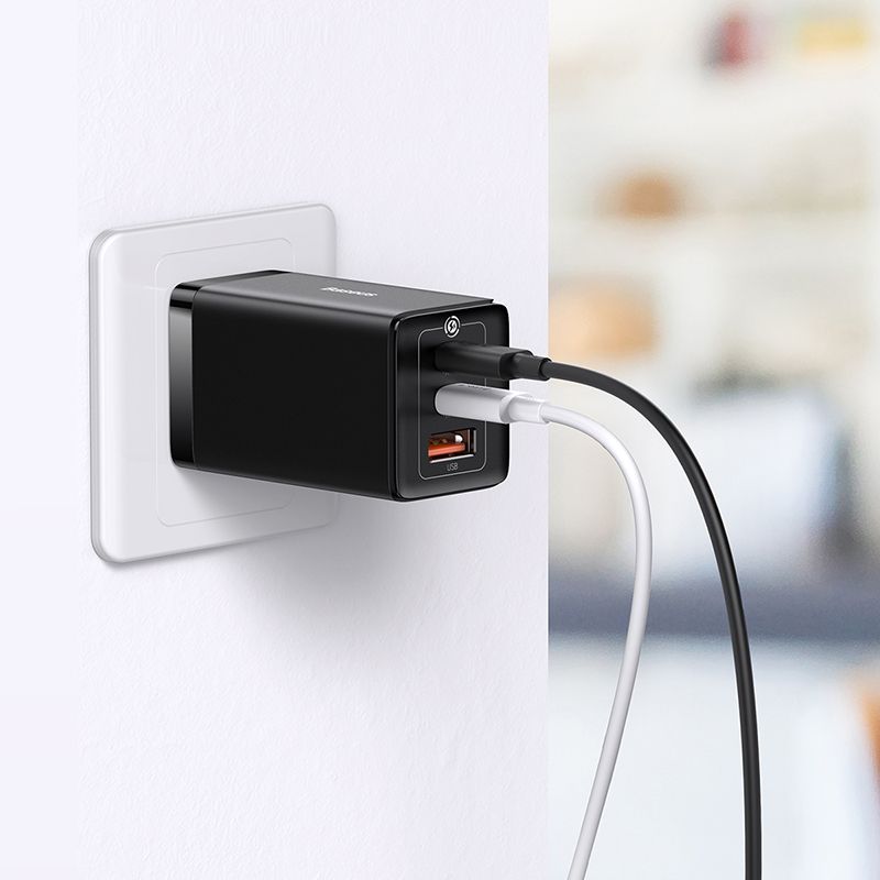 Мережевий зарядний пристрій з кабелем Baseus GaN5 Pro Fast Charger 2C+U 65W  EU  Black(Baseus Xiaobai charging Cable Type-C  to Type-C 100W)