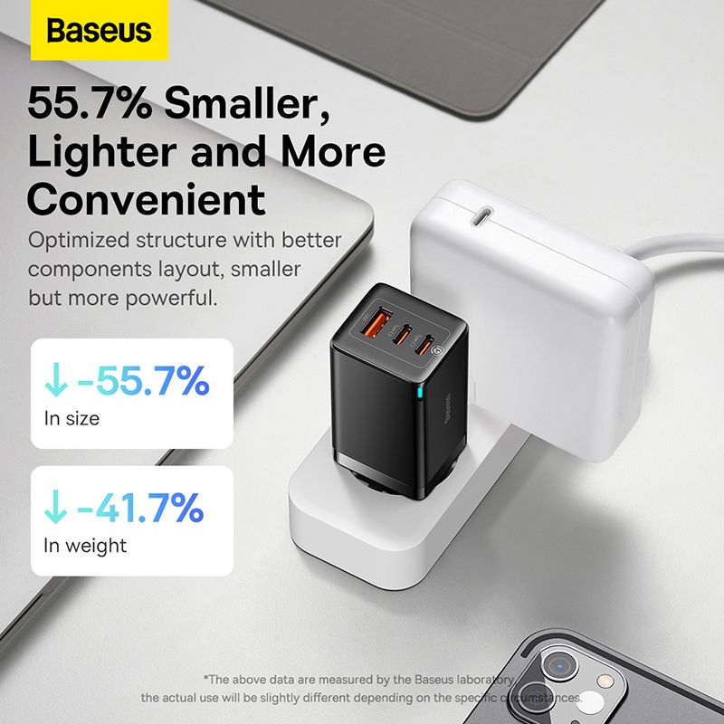 Мережевий зарядний пристрій з кабелем Baseus GaN5 Pro Fast Charger 2C+U 65W  EU  Black(Baseus Xiaobai charging Cable Type-C  to Type-C 100W)