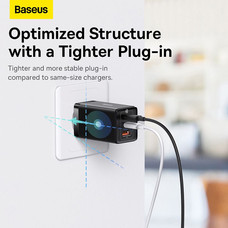 Мережевий зарядний пристрій з кабелем Baseus GaN5 Pro Fast Charger 2C+U 65W  EU  Black(Baseus Xiaobai charging Cable Type-C  to Type-C 100W)