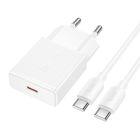 Мережевий зарядний пристрій з кабелем HOCO N72 Speed single-port PD20W ultra-thin charger set(C to C)(EU)