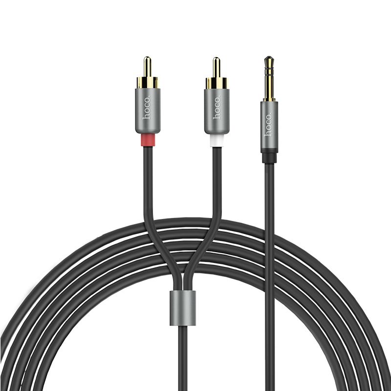 Аудіокабель HOCO UPA10 3.5mm male to double lotus RCA, TPE, 1.5m, Metal Gray
