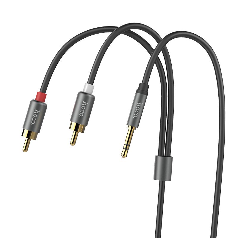 Аудіокабель HOCO UPA10 3.5mm male to double lotus RCA, TPE, 1.5m, Metal Gray
