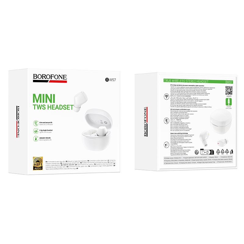 Бездротові навушники BOROFONE BW97 Clear true wireless BT headset White