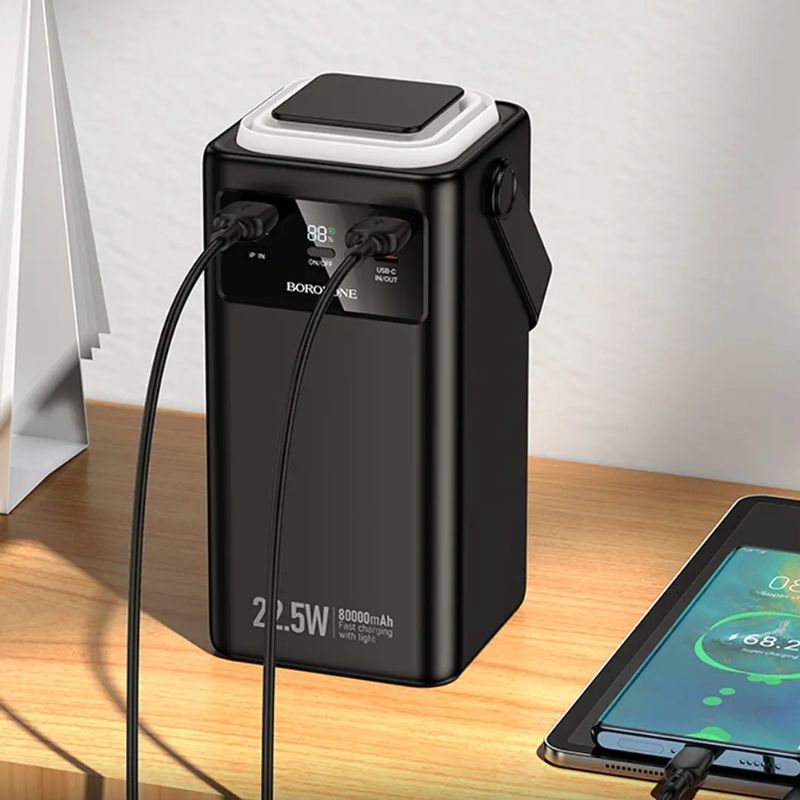 Зовнішній акумулятор BOROFONE BJ65B High 22.5W+PD20W+four-cables power bank(80000mAh) Black