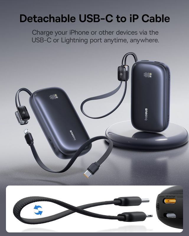 Зовнішній акумулятор Baseus EnerFill FC21 Qpow 3 Ultra Digital Display Power Bank with Detachable Cable 20000mAh 22.5W Cosmic Black