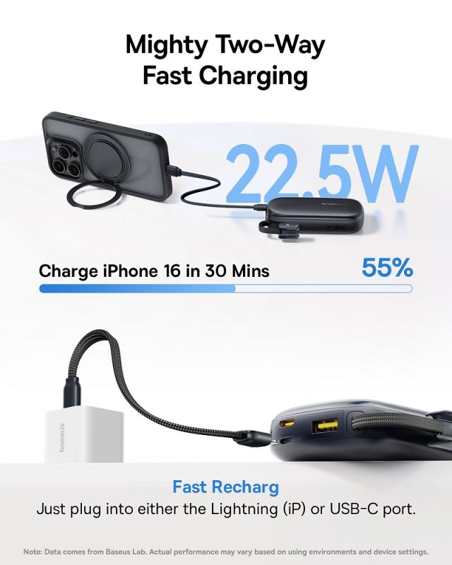 Зовнішній акумулятор Baseus EnerFill FC21 Qpow 3 Ultra Digital Display Power Bank with Detachable Cable 20000mAh 22.5W Cosmic Black